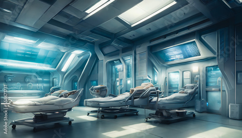Futuristic hospital with new technology. Generative AI