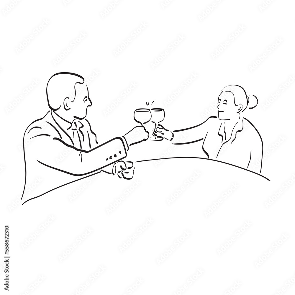 Businesspeople cheers celebration with his partner illustration vector hand drawn isolated on white background line art. Businesspeople cheers celebration with his partner illustration vector hand drawn isolated on white background line art.