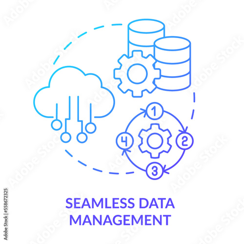 Seamless data management blue gradient concept icon. Information storage regulations. Cloud computing abstract idea thin line illustration. Isolated outline drawing. Myriad Pro-Bold font used
