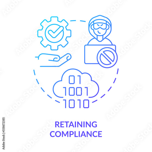 Retaining compliance blue gradient concept icon. Provide data privacy. Cyber safety. Avoid hacking attacks abstract idea thin line illustration. Isolated outline drawing. Myriad Pro-Bold font used