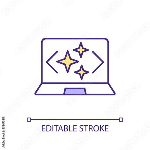 Writing perfect code RGB color icon. Programming process. Easy readable, flawless and bugs free code. Computer science. Isolated vector illustration. Simple filled line drawing. Editable stroke
