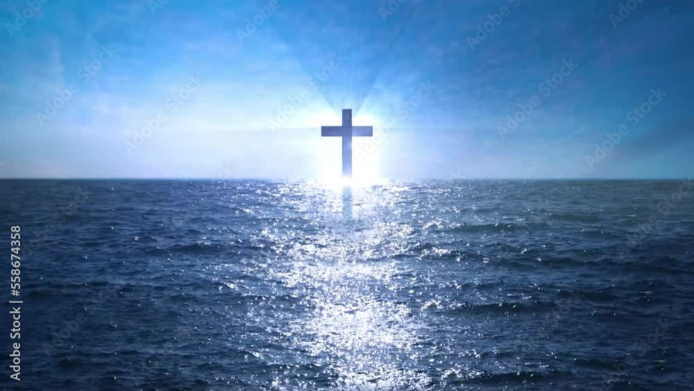 Christ Cross Open Sea symbolizes Faith Power Worship Christianity Easter Seamless Looping Video