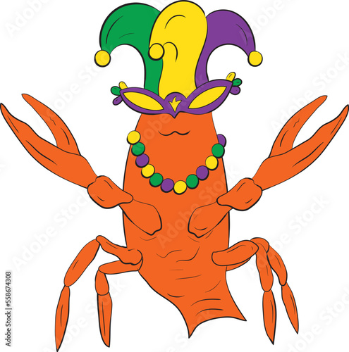Mardi Gras Funny Crawfish with Mask and Beads