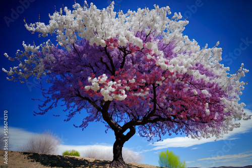 a tree in bloom on a bright day. Generative AI
