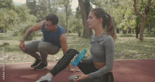 Couple having fun together by teasing each other