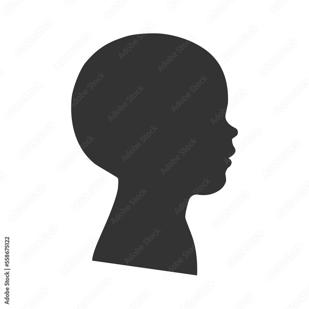 Silhouette of a newborn's head. Profile view. Illustration on transparent background