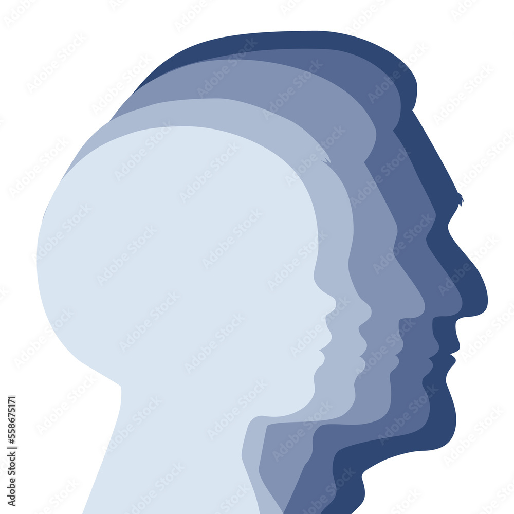 The stages of a man's growing up - infant, child, teen, adult, elderly ...
