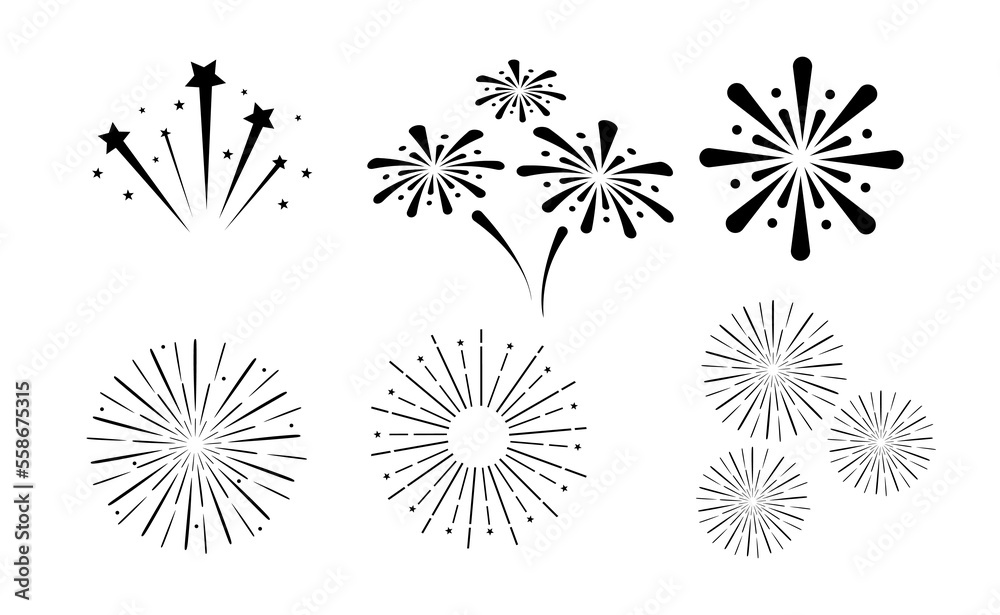 Fireworks collection for celebration or holiday. Happy New Year elements of explosion light decoration illustration vector
