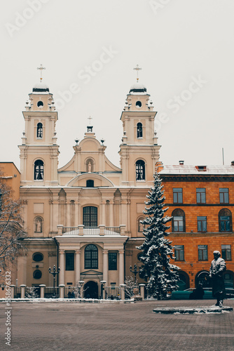 Church in a winter snow-covered city