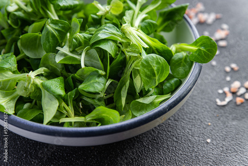 Konstfotografi fresh green salad mache leaves healthy meal food snack on the table copy space f