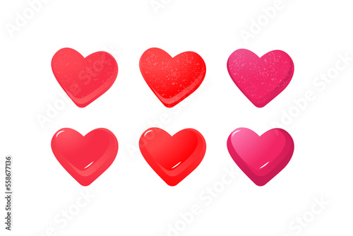 Marmalade candies in the form of hearts.A set of hearts for Valentine's day,for a wedding,mother's Day.Vector illustration.