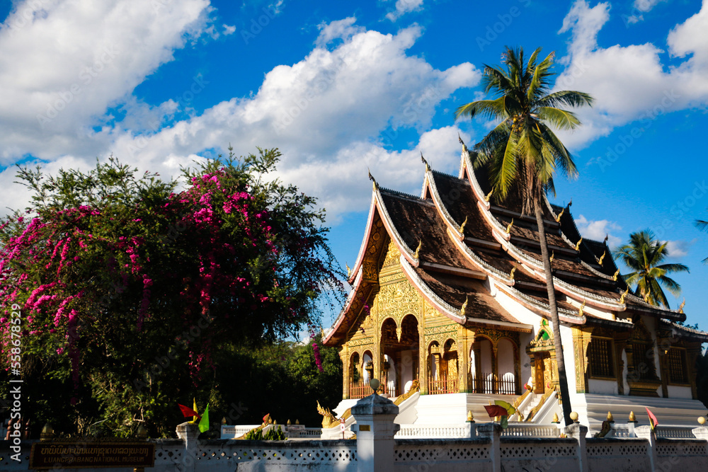 Travel to the beautiful Luang Prabang in Laos (Asia). Temple and Mekong close to the city. Wallpaper, Background. Buddhism