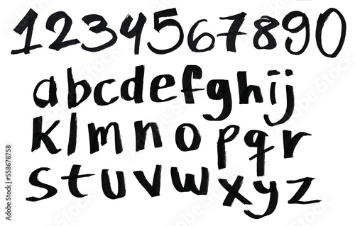 Fotografia Handwritten alphabet and numbers with marker pen brush