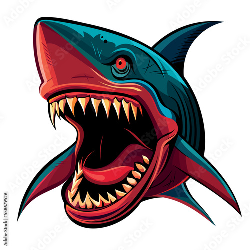 Shark mascot logo design. Vector illustration of an angry shark emblem for a club or sport team