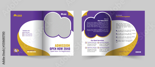 Creative and Modern School admission bifold brochure template, Bifold Brochure School education flyer vector layout.