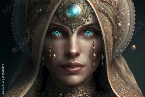 Goddess of Destiny. Generative AI, non-existent person. 