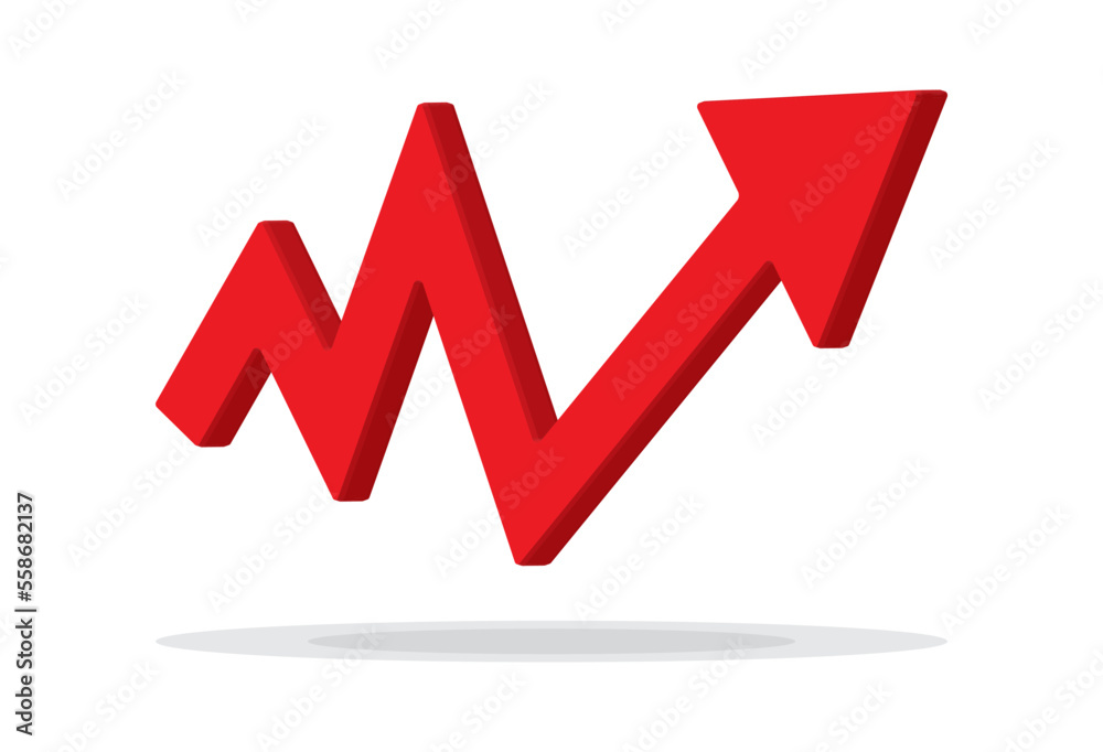 Growing business 3d arrow on white, Profit red arrow, Vector illustration.Business concept, growing chart. Concept of sales symbol icon with arrow moving up. Economic Arrow With Growing Trend. Growing business 3d arrow on white, Profit red arrow, Vector illustration.Business concept, growing chart. Concept of sales symbol icon with arrow moving up. Economic Arrow With Growing Trend.