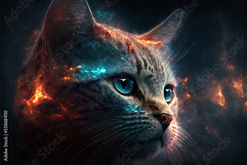 Epic cinematic portrait of a cosmic cat, Generative AI