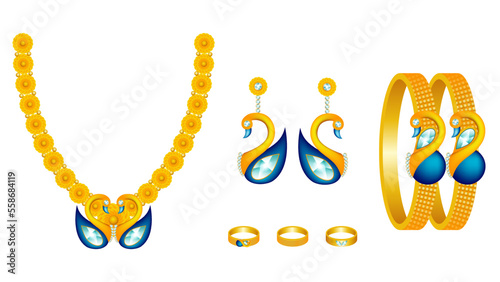 vector object set of realistic jewelry, women's jewelry realistic vector illustration.