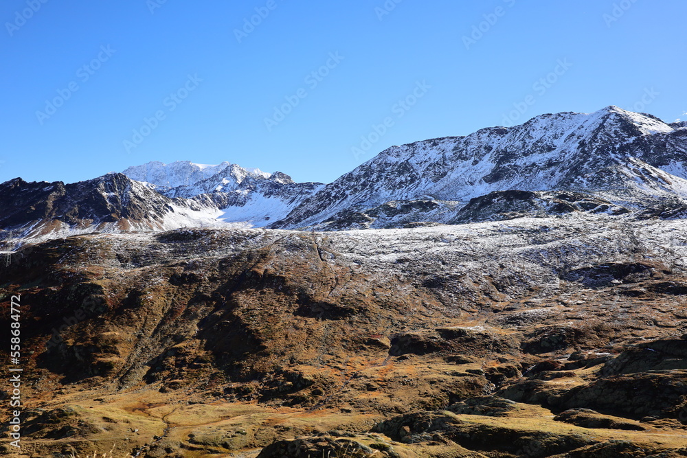View on the Great St Bernard Pass which is the third highest road pass in Switzerland at an elevation of 2,469 m View on the Great St Bernard Pass which is the third highest road pass in Switzerland at an elevation of 2,469 m