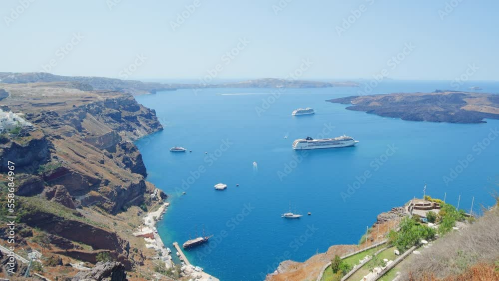 Panoramic view of the volcanic complex of Santorini, Greece Panoramic view of the volcanic complex of Santorini, Greece