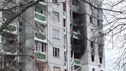 Houses of civilians destroyed by russian aircraft troops. Russia's war against Ukraine.