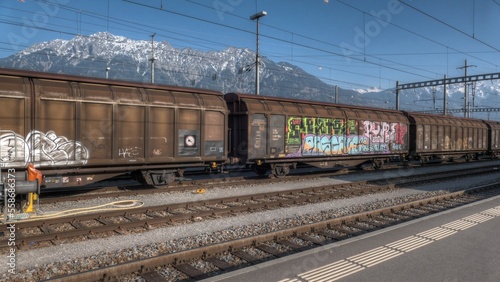 Freight train with graffiti