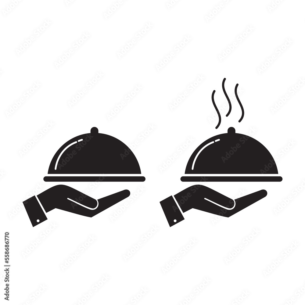 Covered food tray on a hand vector symbol
Covered food tray on a hand vector symbol