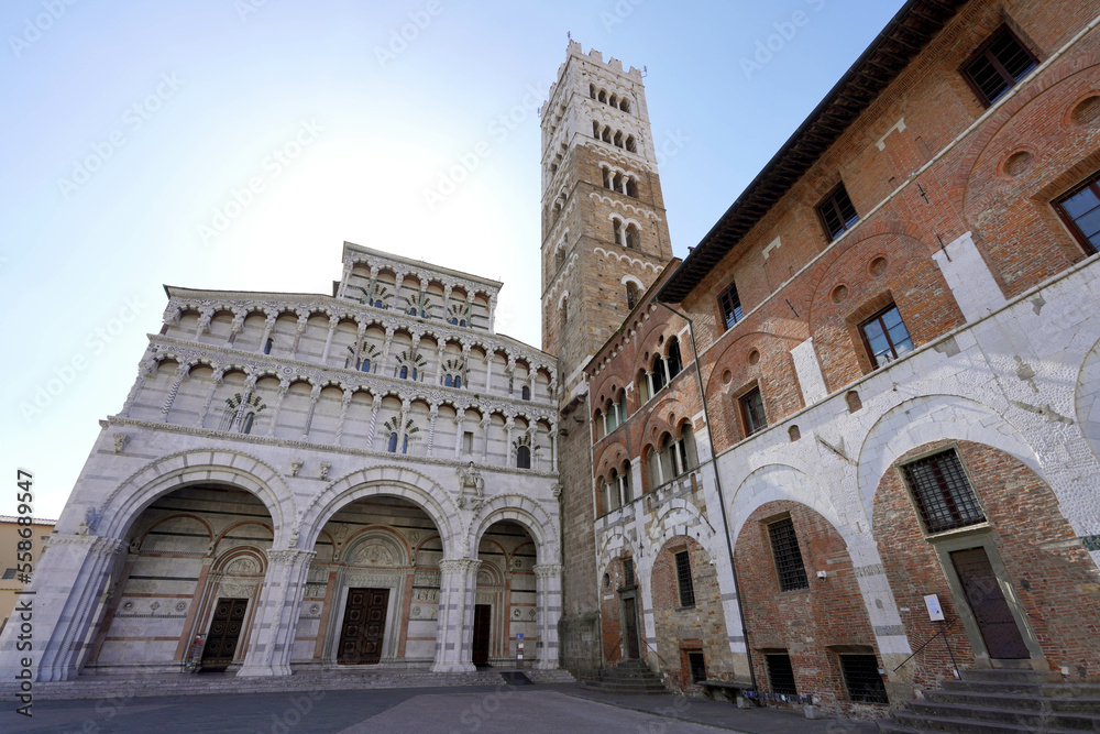 Lucca Cathedral of Saint Martin, Tuscany, Italy. Wide angle.