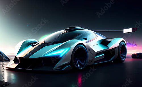 Futuristic electric racing car, cyberpunk, sci-fi. Ai generated. © Optinik