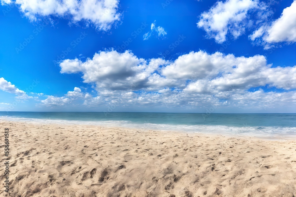 Generative AI landscape beautiful beach. Seashore Under Blue Calm Sky during Daytime. Generative AI landscape beautiful beach. Seashore Under Blue Calm Sky during Daytime.