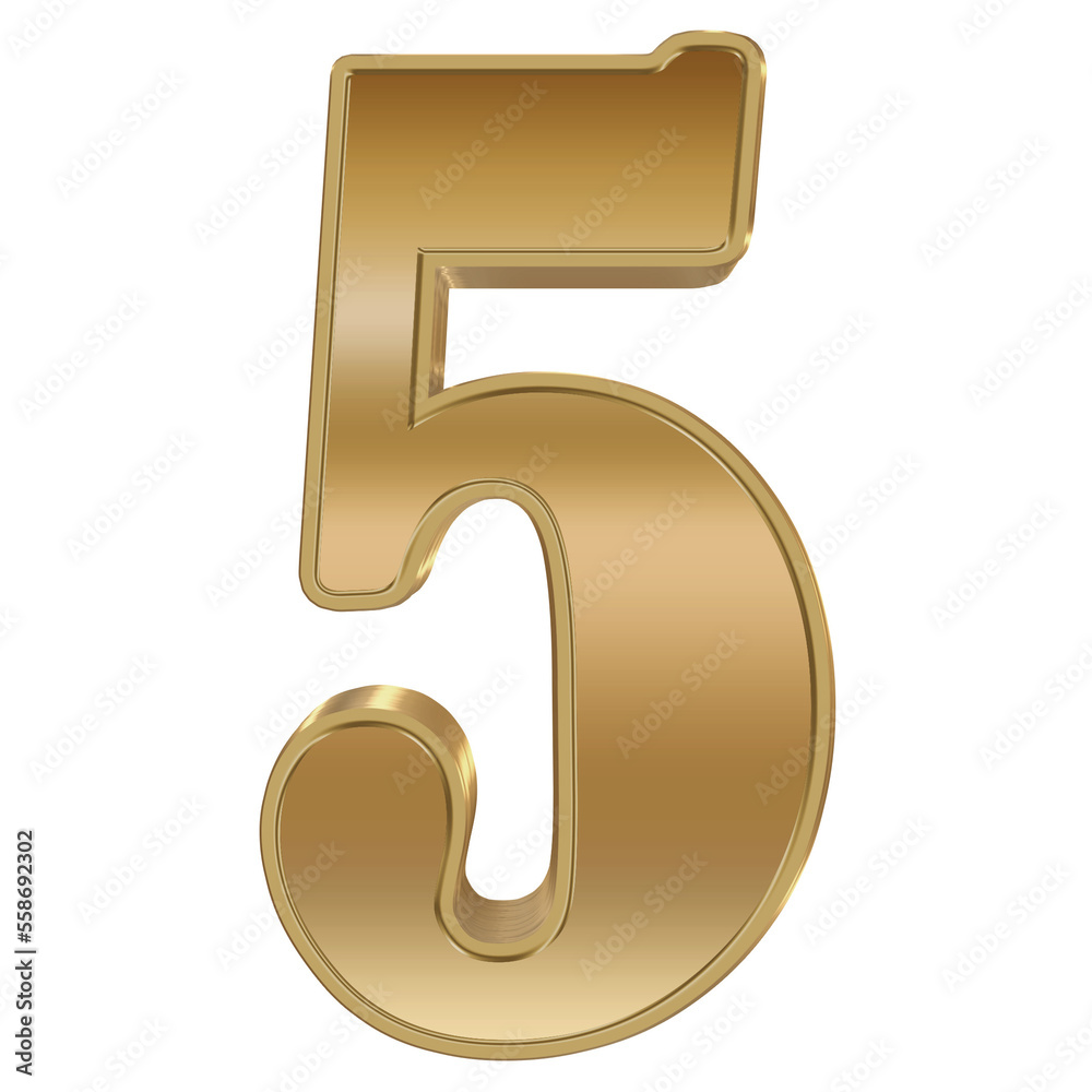 3D Rendering Metallic Number Design. Five. 3D Rendering Metallic Number Design. Five.