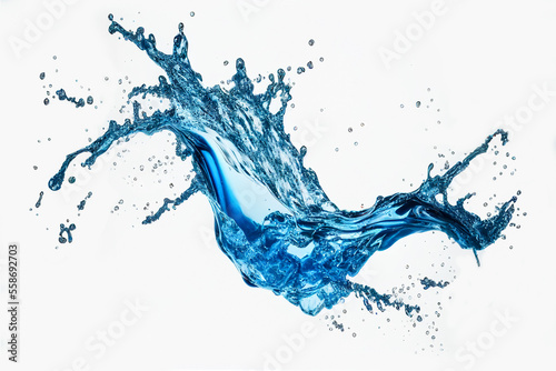 Blue aqua fresh healthy water splash splashing on isolated white background with clipping path.