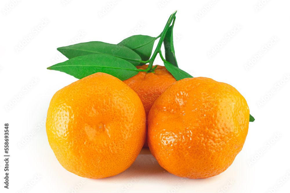 Tangerine fruit with green leaf isolated on white background high quality details Tangerine fruit with green leaf isolated on white background high quality details