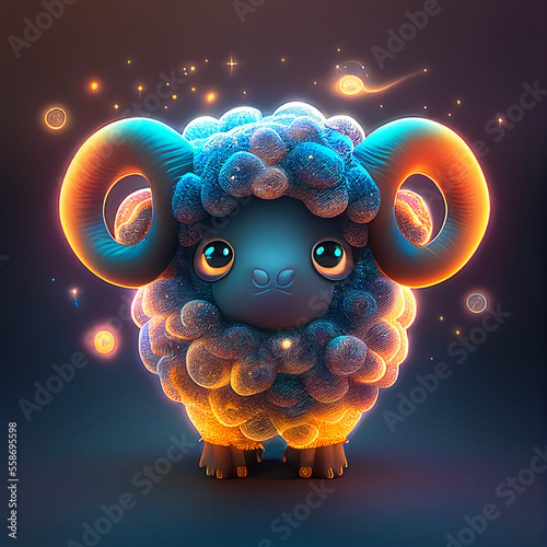 cute aries sign, sign, aries, zodiac, cosmos, neon, generated by ai photo