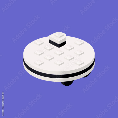 Robot vacuum cleaner, a gadget assembled from plastic cubes in isometry. Vector clipart