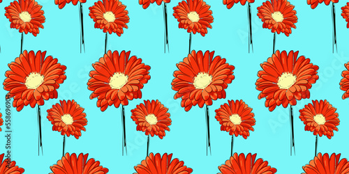orange and red gerbera floral pattern flowers, for prints and background 