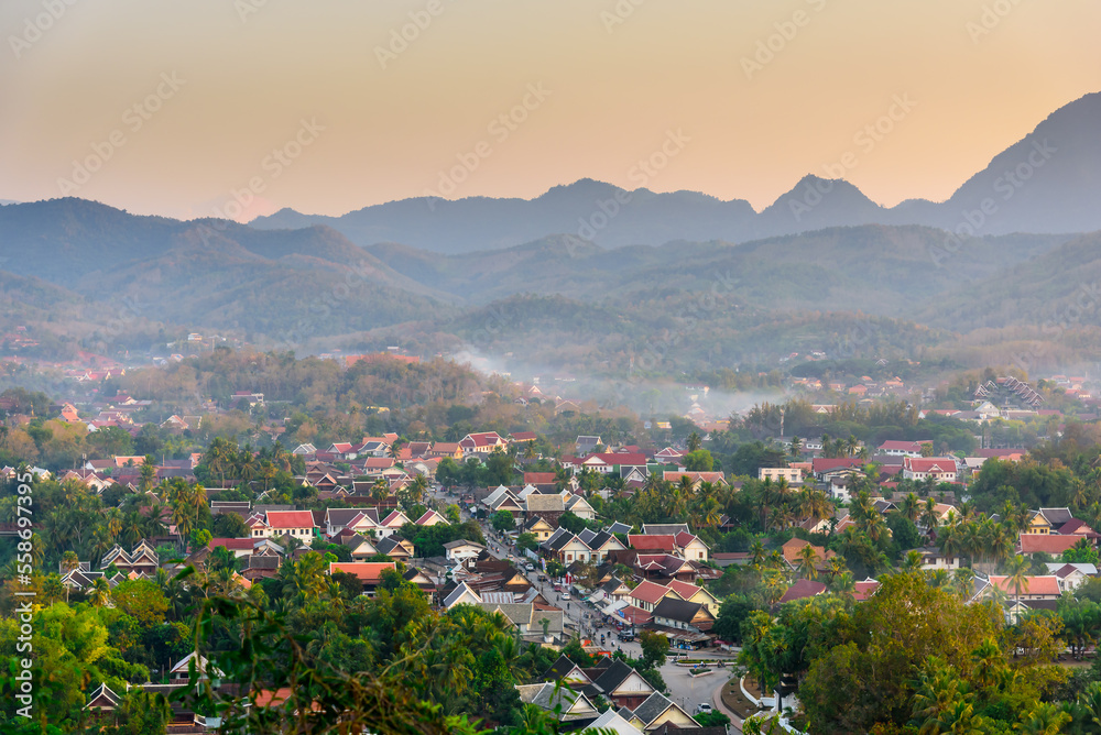 Luang Prabang city view from Phou Si mountain viewpoint.