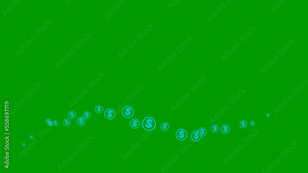 Animated blue dollar coins fly from left to right. A wave with flying money. Concept of business, money, finance. Vector illustration isolated on the green background.
Animated blue dollar coins fly from left to right. A wave with flying money. Concept of business, money, finance. Vector illustration isolated on the green background.
