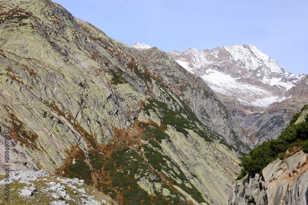 Fototapeta premium The Grimsel Pass is a mountain pass in Switzerland, crossing the Bernese Alps at an elevation of 2,164 metres