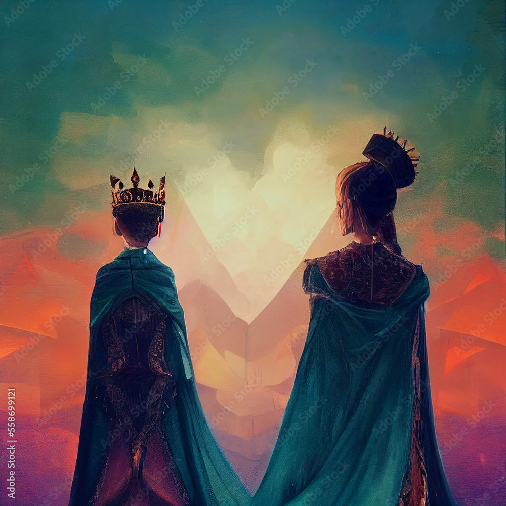 king and queen in sunset of past times