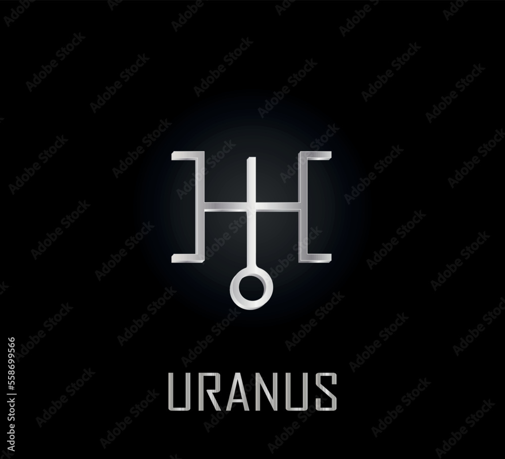 3d silver symbol of planet uranus on dark background 3d silver symbol of planet uranus on dark background