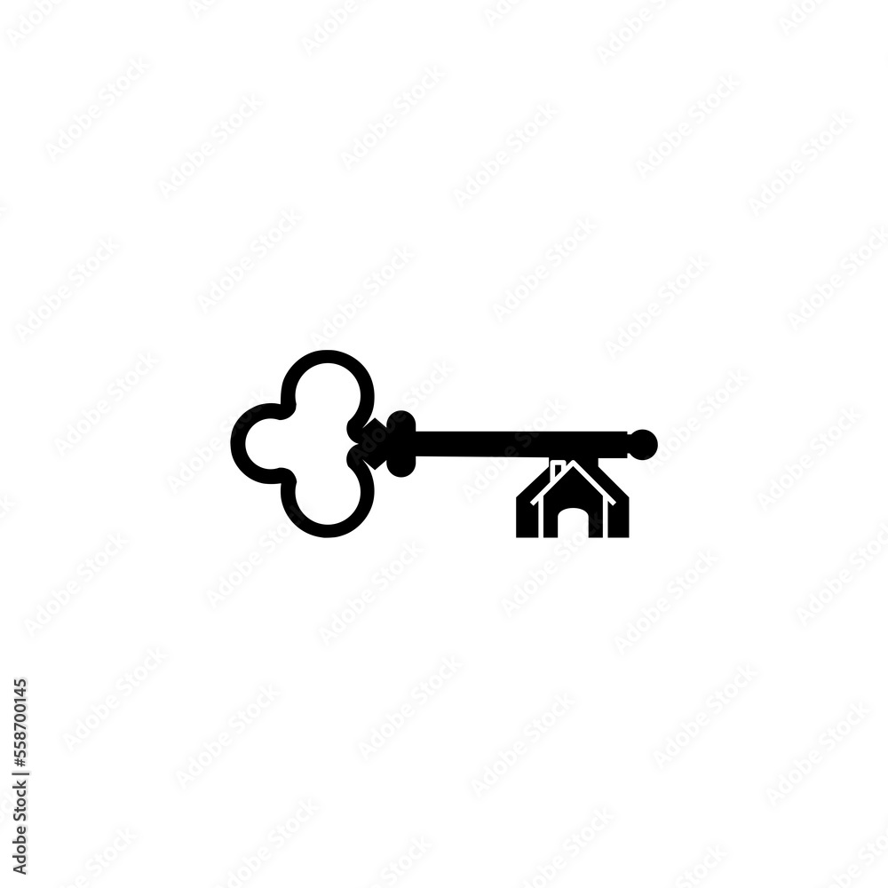 Old key silhouette antique house lock illustration isolated on white background Old key silhouette antique house lock illustration isolated on white background