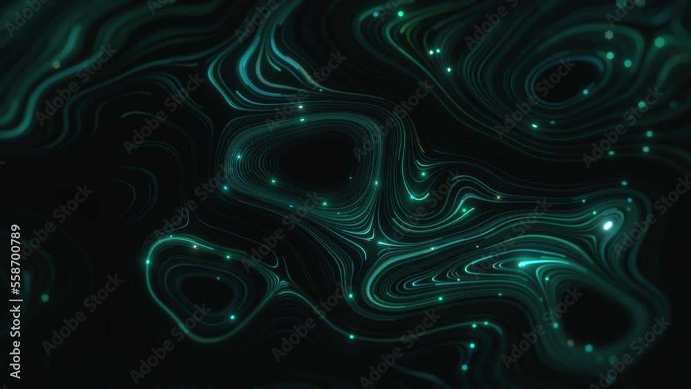Abstract Digital Web Network And Flowing Data Lines/ 4k animation of an abstract technology background with streaming circular flowing particle lines and snaking with meander and nodes
