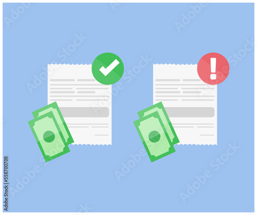 Cancel and approved payment icon logo design. Approved, failure money transaction. Approved, failure money transaction vector design and illustration.

