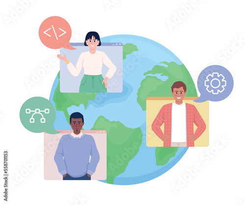 Worldwide skilled team flat concept vector illustration. International employees. Editable 2D cartoon characters on white for web design. Online meeting creative idea for website, mobile, presentation