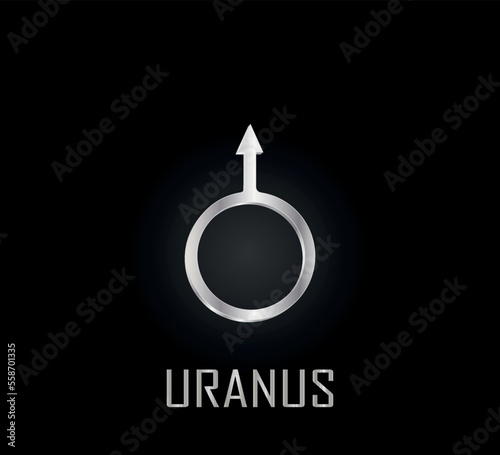 3d silver symbol of planet uranus on dark background