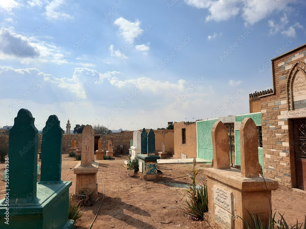 Cairo, Egypt, December 26 2022 Cairo Muslim cemetery city of the dead