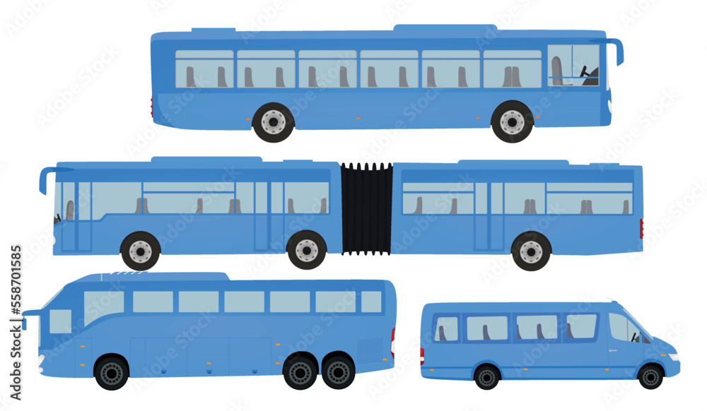 Blue busses set. vector illustration Blue busses set. vector illustration