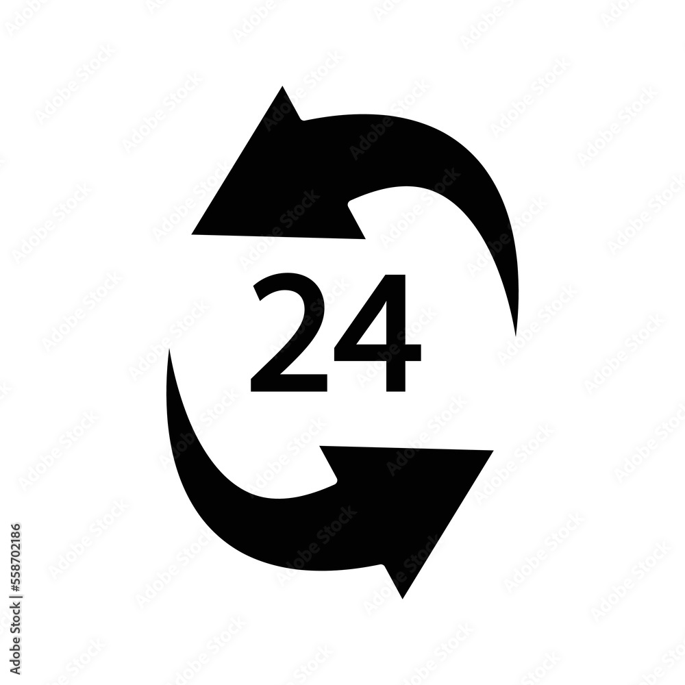 Arrow with 24 hour. suitable for fast shipping icon. icon related to logistic, delivery. Glyph icon style. Simple vector design editable Arrow with 24 hour. suitable for fast shipping icon. icon related to logistic, delivery. Glyph icon style. Simple vector design editable